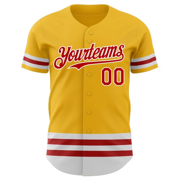 Custom Gold Red-White Line Authentic Baseball Jersey - Image 2