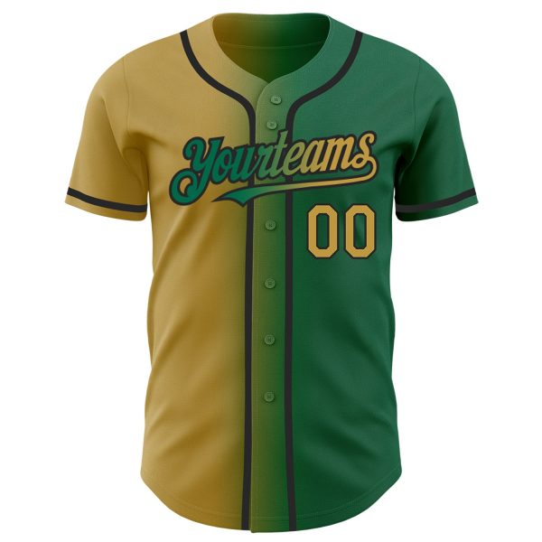 Custom Kelly Green Old Gold-Black Authentic Gradient Fashion Baseball Jersey - Image 2