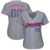 Custom Gray Light Blue-Pink Authentic Baseball Jersey - Image 2