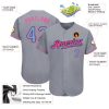 Custom Gray Light Blue-Pink Authentic Baseball Jersey - Image 3