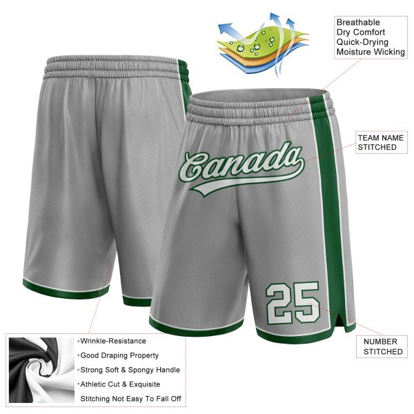 Custom Gray White-Green Authentic Basketball Shorts - Image 2
