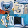 Custom Light Blue White Heron And Cloud 3D Pattern Design Bomber Full-Snap Varsity Letterman Jacket - Image 2