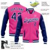 Custom Pink Royal-White Bomber Full-Snap Varsity Letterman Two Tone Jacket - Image 3