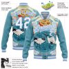Custom Light Blue White Heron And Cloud 3D Pattern Design Bomber Full-Snap Varsity Letterman Jacket - Image 3
