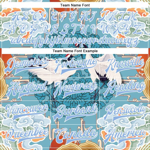 Custom Light Blue White Heron And Cloud 3D Pattern Design Bomber Full-Snap Varsity Letterman Jacket - Image 4