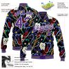 Custom Graffiti Pattern Purple-White Hand Painted Flowers 3D Bomber Full-Snap Varsity Letterman Jacket - Image 3