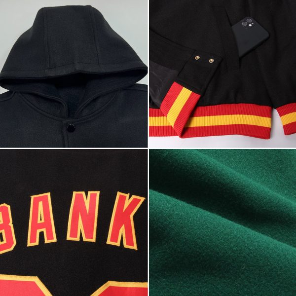 Custom Green Pink-White Bomber Full-Snap Varsity Letterman Hoodie Jacket - Image 2