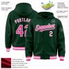 Custom Green Pink-White Bomber Full-Snap Varsity Letterman Hoodie Jacket - Image 3