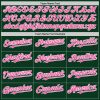 Custom Green Pink-White Bomber Full-Snap Varsity Letterman Hoodie Jacket - Image 4