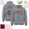 Custom Gray Kelly Green-Red Bomber Full-Snap Varsity Letterman Hoodie Jacket - Image 3