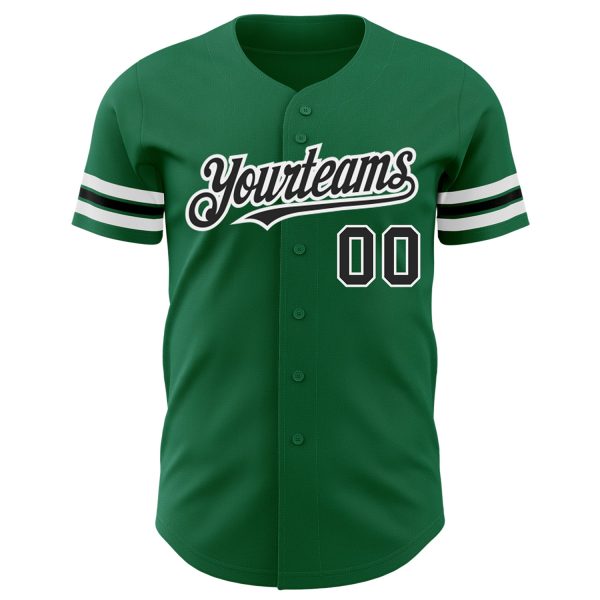 Custom Kelly Green Black-White Authentic Baseball Jersey - Image 2