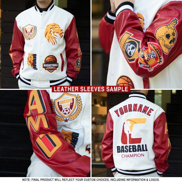 Custom Crimson Black-Cream Bomber Full-Snap Varsity Letterman Two Tone Jacket - Image 2