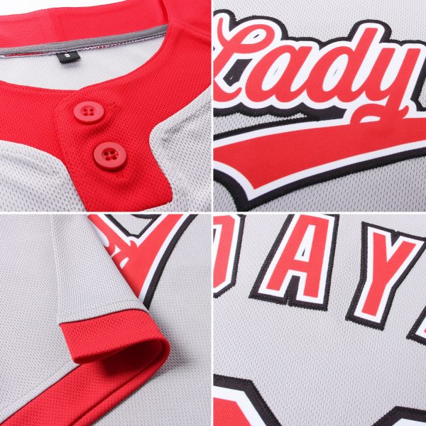Custom Gray Red-Black Two-Button Unisex Softball Jersey - Image 6