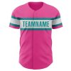 Custom Pink White-Teal Authentic Baseball Jersey - Image 2