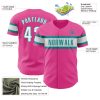 Custom Pink White-Teal Authentic Baseball Jersey - Image 3