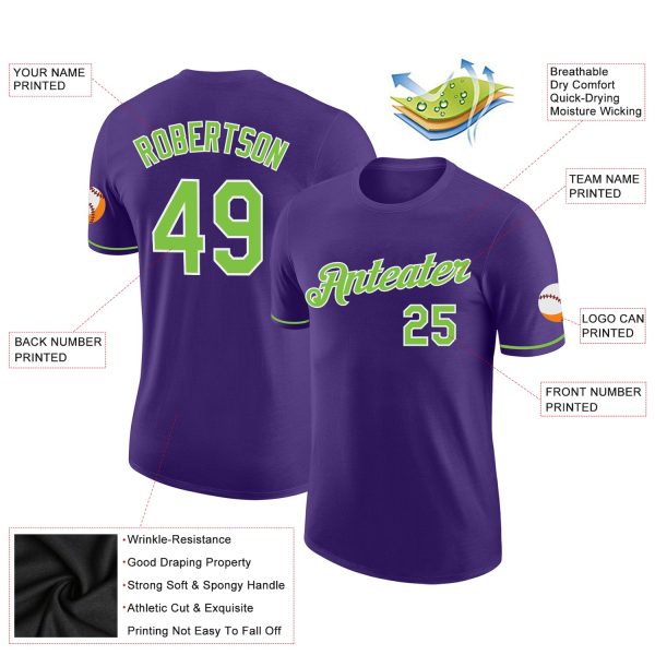 Custom Purple Neon Green-White Performance T-Shirt - Image 2