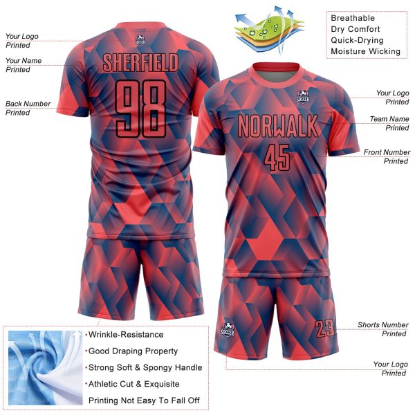 Custom Fire Red Black Geometric Shapes Sublimation Soccer Uniform Jersey - Image 4