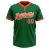 Custom Kelly Green Orange-White Two-Button Unisex Softball Jersey - Image 2