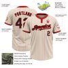 Custom Cream Red Pinstripe Black Two-Button Unisex Softball Jersey - Image 3