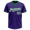 Custom Purple Kelly Green Pinstripe White Two-Button Unisex Softball Jersey - Image 2