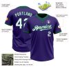Custom Purple Kelly Green Pinstripe White Two-Button Unisex Softball Jersey - Image 3
