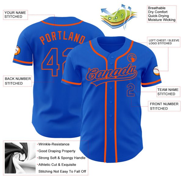 Custom Thunder Blue Orange Authentic Baseball Jersey - Image 3