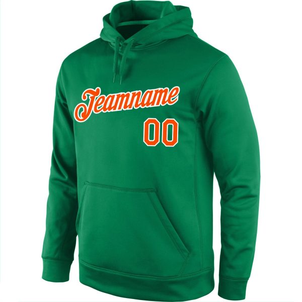 Custom Stitched Kelly Green Orange-White Sports Pullover Sweatshirt Hoodie - Image 2