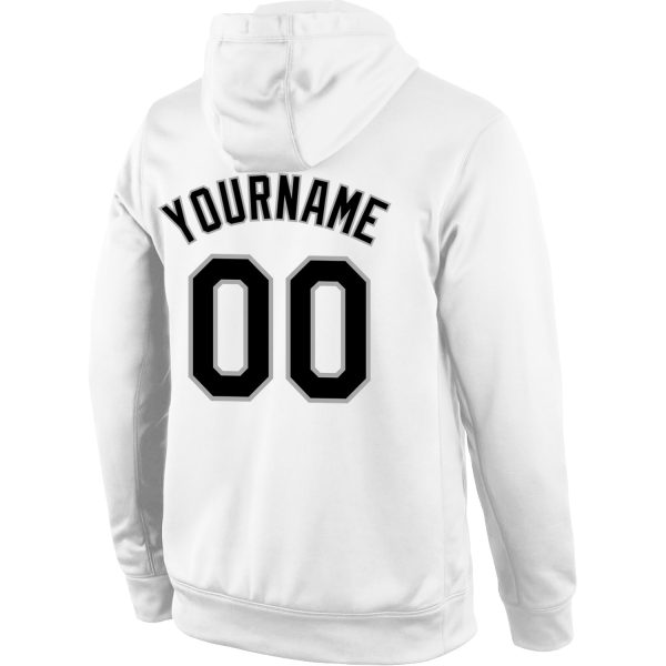 Custom Stitched White Black-Gray Sports Pullover Sweatshirt Hoodie - Image 3